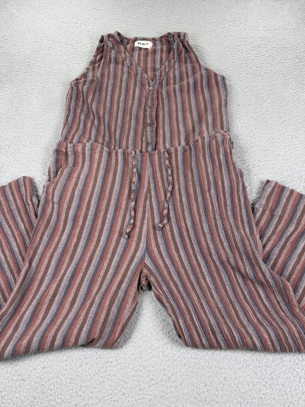 Pact Romper Womens Small Striped Wide Leg Cropped Sleeveless Organic Cotton